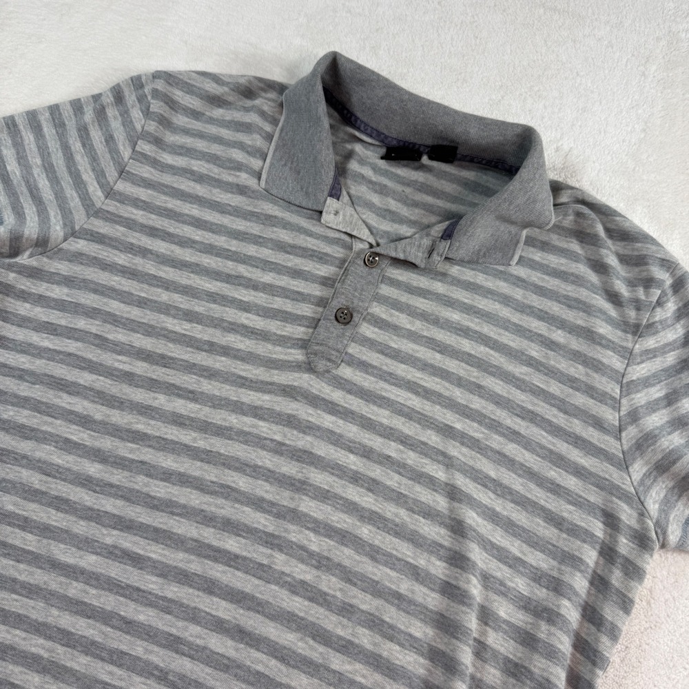Hugo Boss Slim Fit Polo Shirt Mens Large Grey Striped Short Sleeve Cotton Blend